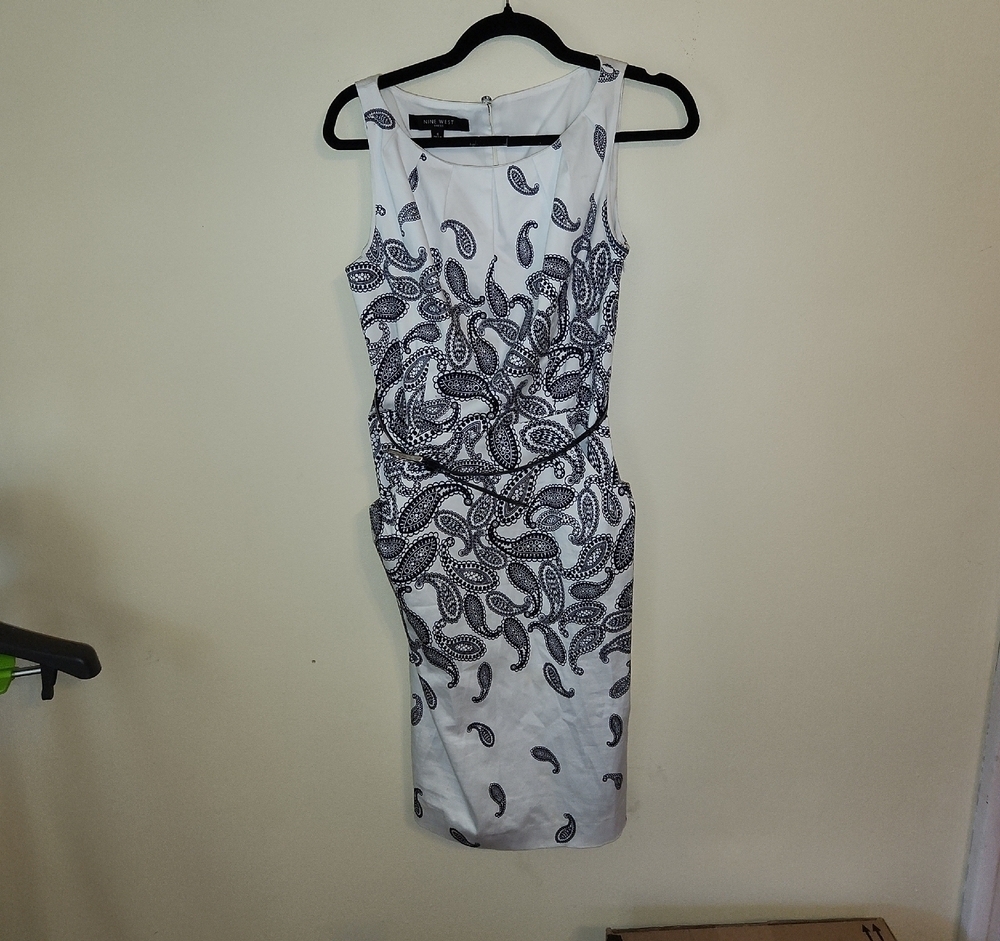 Nine West Black and White Paisley Midi Dress